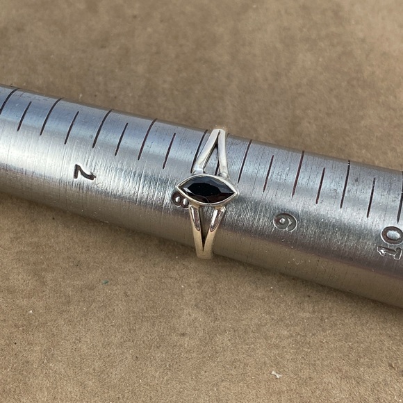 New size 8 Sterling Silver Ring with 25 Point Marque Black Sapphire - Picture 1 of 8